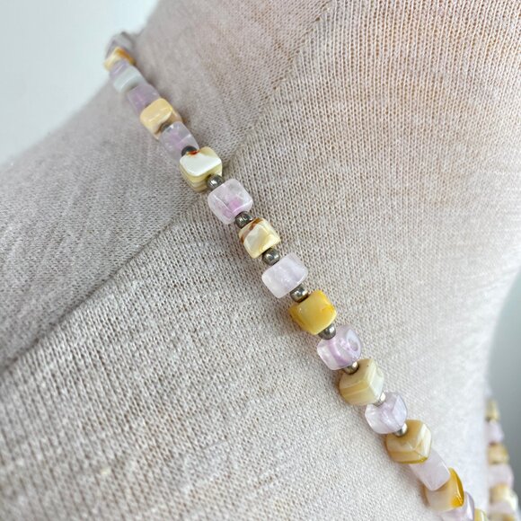 Vintage Mixed Square Stone Bead Necklace Hook Closure 21" - Picture 7 of 8